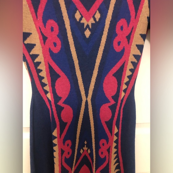 Bohemian Print Knit Short Sleeve A-Line Sweater Dress  (New!) - Picture 4 of 7